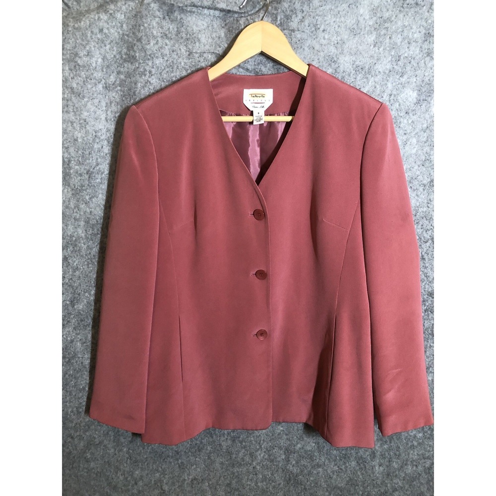 Talbots Blazer Womens 8P Pink 100% Silk Lined Tailored Office Career Jacket